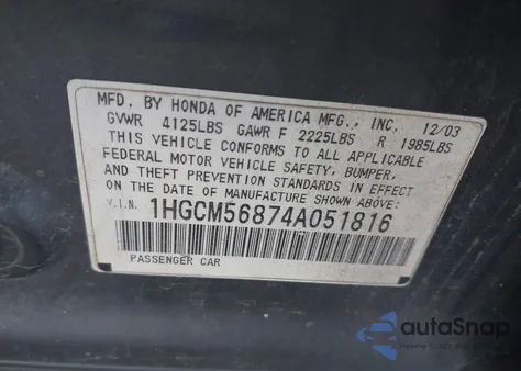 2004 Honda Accord 2.4 Ex z USA, uszkodzony, nr VIN 1HGCM56874A051816